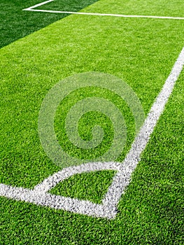 Soccer field, corner side, made from synthetic lawn