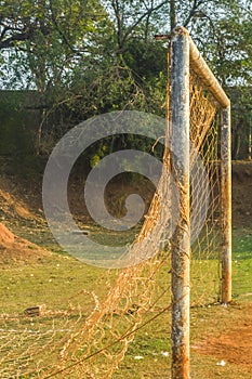 soccer field crossbar, soccer net and copy space, daylight