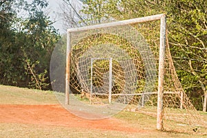 soccer field crossbar, soccer net and copy space, daylight