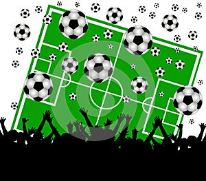 Soccer field and fans on white background