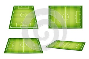 Soccer field, football pitch. Set of soccer fields in isometric and top view. Soccer field or football pitch with marking isolated