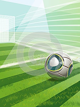 Soccer Field With Goal, Ball And Text