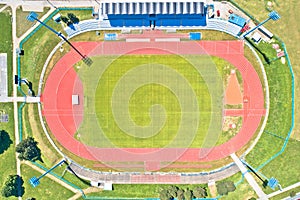 Soccer field green terrain aerial view