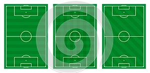 Soccer field markings lines with different types of grass, football playground top view. Sports ground for active recreation.