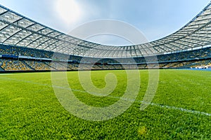 Soccer field stadium and stadium seats