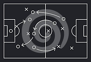 Soccer field strategy game tactic football vector board game plan. Soccer team strategy