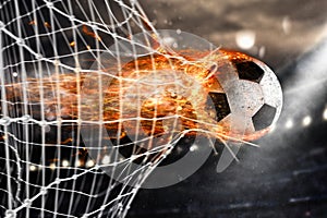 Soccer fireball scores a goal on the net