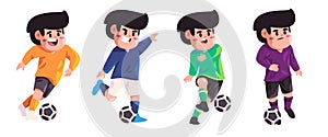 Soccer football action play shoot kick ball character sport athlete cartoon set collection