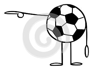 Soccer or Football Ball Cartoon Character Pointing at Something by Hand. Vector Illustration