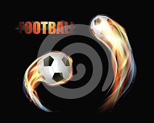 Soccer Football Ball On Fire With Smoke. Color Glow Vector Illustration