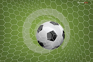 Soccer football ball in goal and white net. Vector