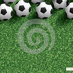 Soccer football ball on green grass field background. Vector.