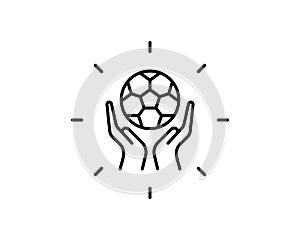 Soccer, football ball with hands vector illustration isolated over white. Sport game equipment
