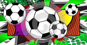 Soccer, Football balls. Motion poster. 4k animated Comic book objects