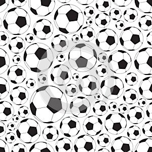 Soccer and football balls seamless black and white pattern