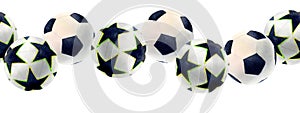 Soccer football border watercolor drawing. Seamless sports gear train team. Leather star pentagon competition. Pattern
