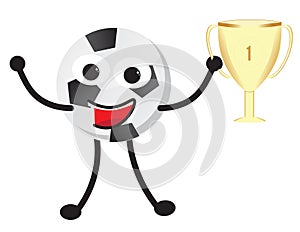 Soccer football character holding a trophy