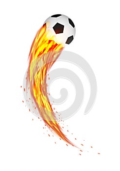Soccer football with a curve burning fire vector