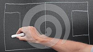 Soccer football field drawing on blackboard with chalk. Football tactic and game plan strategy