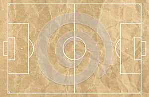 Soccer Football field with white line on old paper.