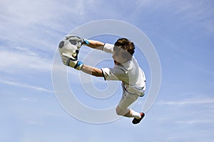 Soccer Football Goal Keeper making Save