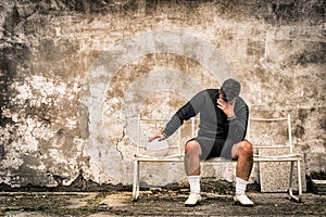 Soccer football goalkeeper feeling desperate after sport failure