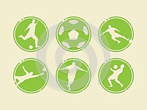 Soccer / Football Icons With Player Silhouette. Flat Style Sport Design.