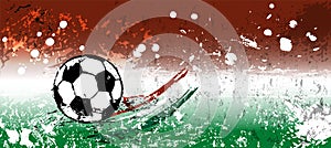 Soccer, football, illustration with paint strokes and splashes, grungy mockup, great soccer event