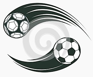 Soccer football moving swoosh elements, dynamic sport sign. Vector