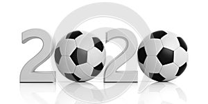 Soccer, football. New year 2020 with soccer ball isolated on white background. 3d illustration