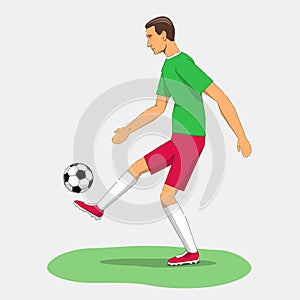 Soccer football player with ball. Vector icon