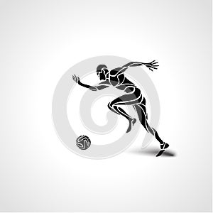 Soccer or football player kicks the ball, sportsman silhouette