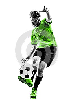 Soccer football player young man kicking silhouette