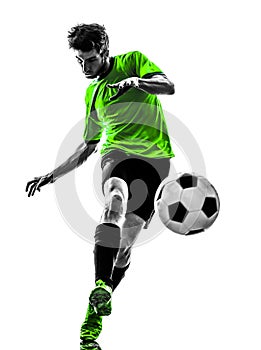 Soccer football player young man kicking silhouette