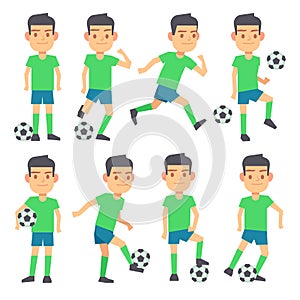 Soccer, football players playing ball set of vector flat characters