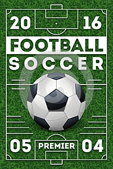 Soccer football poster with field. Vector template