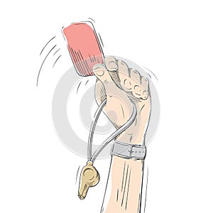 Soccer / Football Referee Hand With Red Card Whistle