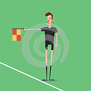 Soccer / Football referee linesman showing offside. Checkbox in hand