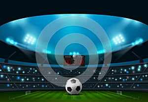 Soccer football with scoreboard and spotlight