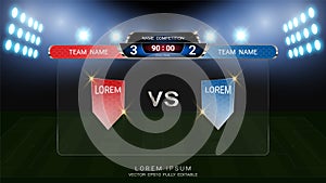 Soccer football scoreboard team A vs team B, Global stats broadcast graphic template with flag