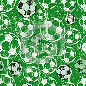Soccer or football seamless backgrond, grunge style soccer balls seamless pattern