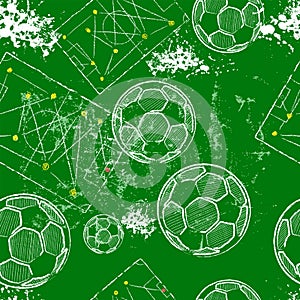 Soccer or football seamless pattern background, tactics diagram, soccer balls, vector photo