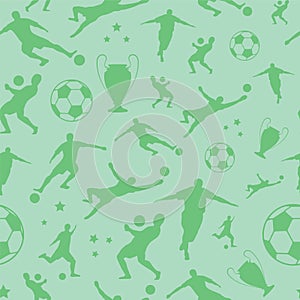 Soccer / Football Seamless Pattern With Silhouettes.