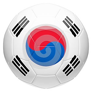 Soccer football with South Korea flag 3d rendering