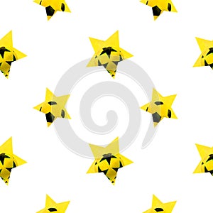 Soccer football star pattern watercolor drawing. Seamless sports gear. Yellow pentagon train team. Leather white