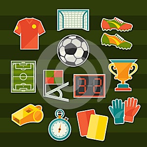 Soccer (football) sticker icon set in flat design