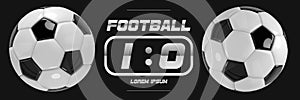 Soccer or Football White Banner With 3d Ball and Scoreboard on black background