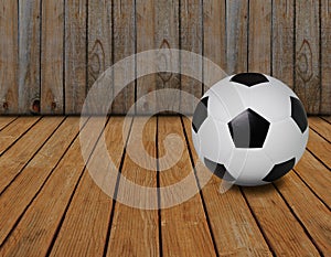 Soccer football and wood texture background