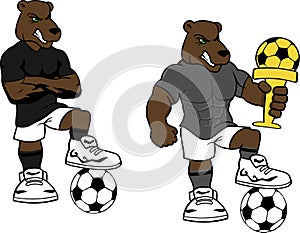 Soccer futbol strong bear cartoon set