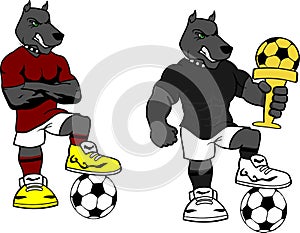 Soccer futbol strong dog cartoon set
